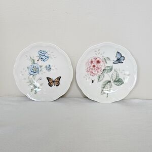 2 Lenox Butterfly Meadow Trinket Dish Plate Monarch Lady Bug Bumble Bee